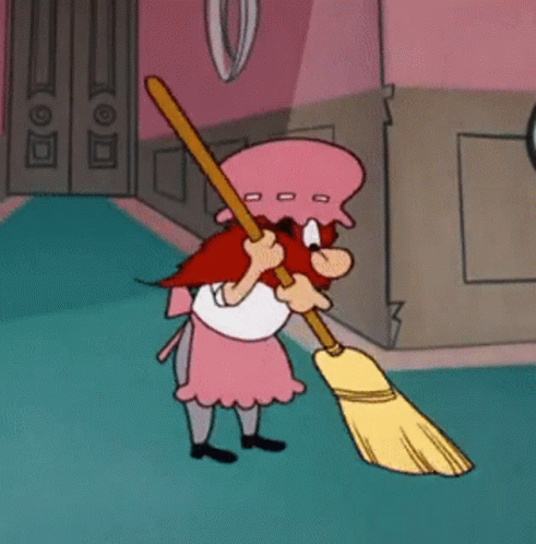 Looney Tunes Yosemite Sam cleaning with a broom