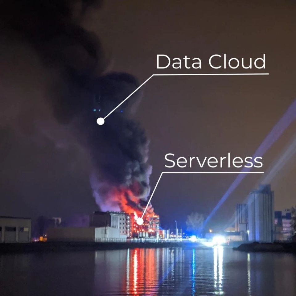 A fire on OVH Data Center, where the smoke is depicted as "Data Cloud"